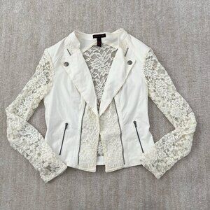 Material Girl Boho Lace Moto Blazer Jacket M